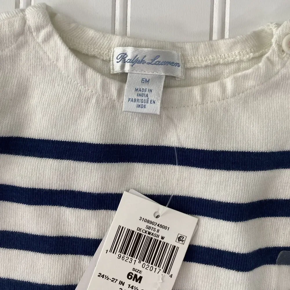 Ralph Lauren Striped Jersey Dress (Size 6M) 100% Cotton Nautical *No Bloomers*